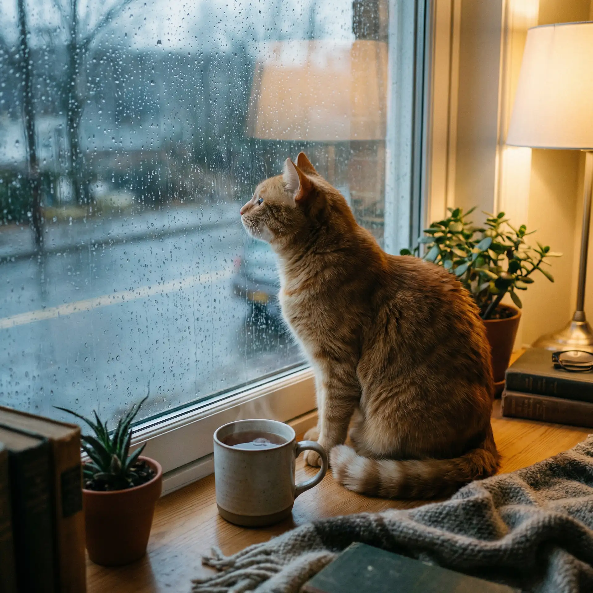 猫咪望着窗外的雨 - 拔萝卜 肉